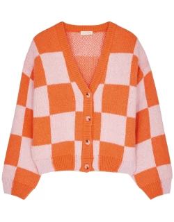 Stine Goya Amara Checked Knitted Cardigan - Orange