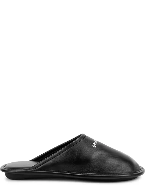 Balenciaga Home Logo-print Leather Slippers - Black And White