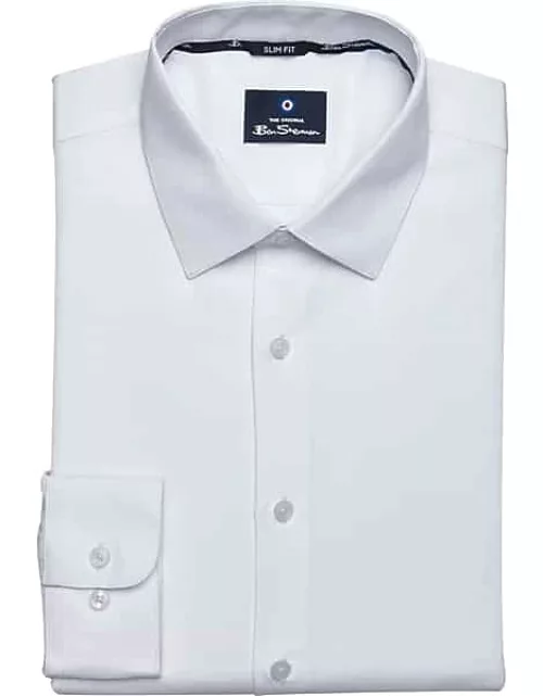 Ben Sherman Men's Slim Fit Dobby Dress Shirt White Solid