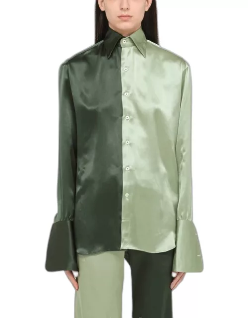 Green silk colour-block shirt