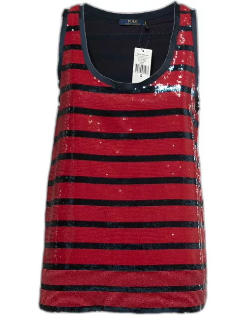 Polo Ralph Lauren Red & Blue Striped Sequined Tank Top