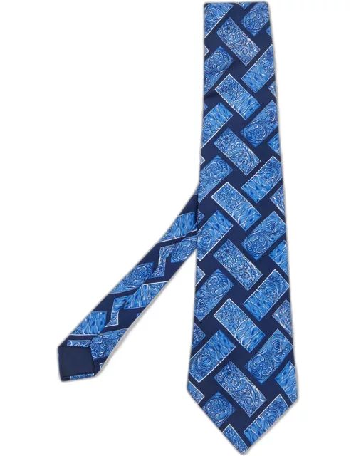 Lanvin Blue Baroque Printed Silk Satin Tie