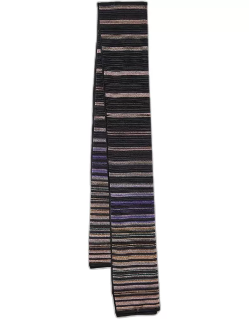 Missoni Black Striped Lurex Knit Scarf