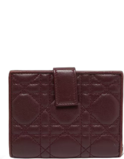 Dior Burgundy Cannage Leather Lady Dior Compact French Wallet