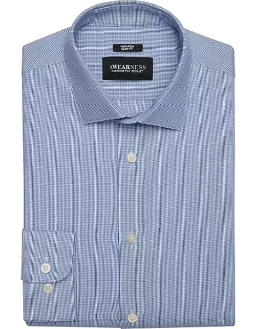 Awearness Kenneth Cole Men's Slim Fit Check Dress Shirt Blue Check