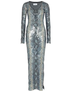 16ARLINGTON Solaria Python-effect Embellished Midi Dress - Grey