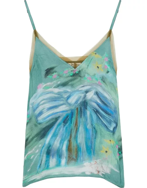 Acne Studios Printed Crinkled Satin Camisole - Green