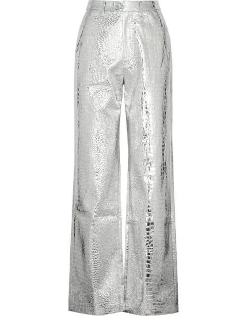 Rotate Birger Christensen Rotiiie Crocodile-effect Faux Leather Trousers - Silver