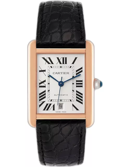 Cartier Silver 18k Rose Gold And Stainless Steel Tank Solo W5200026 Automatic Men's Wristwatch 31 m