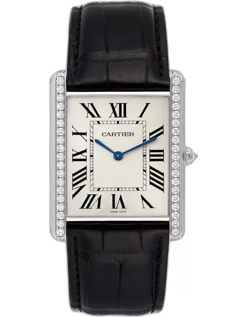 Cartier Silver 18k White Gold Tank Louis WT200006 Manual Winding Men's Wristwatch 35 m