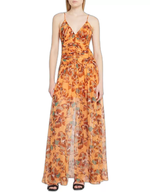 Lovette Ruched-Bodice Floral Maxi Dres