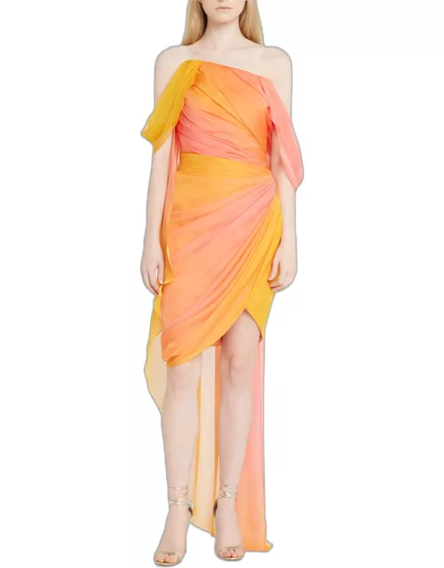 Ombre Pleated Cocktail Dress with Cape Back