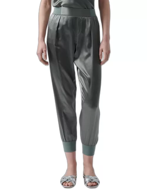 Pleated-Front Silk Jogger Pant