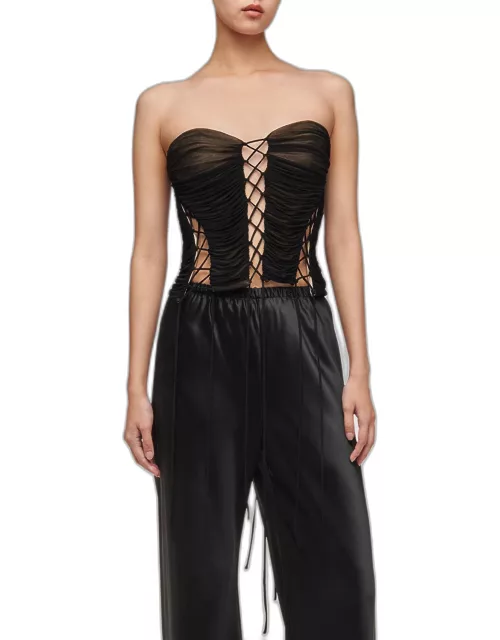 Bea Ruched Lace-Up Cutout Corset Top