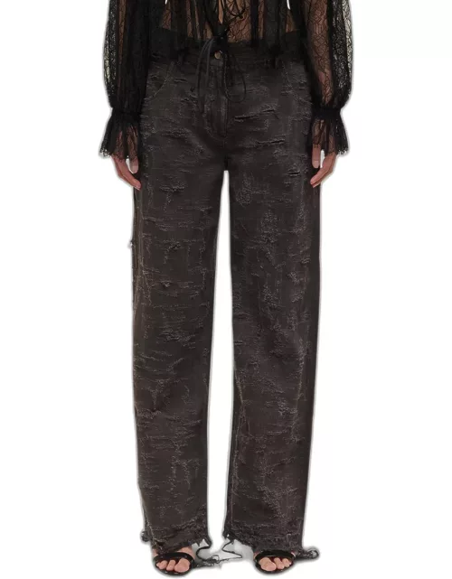 Clarice Low-Rise Distressed Wide-Leg Pant