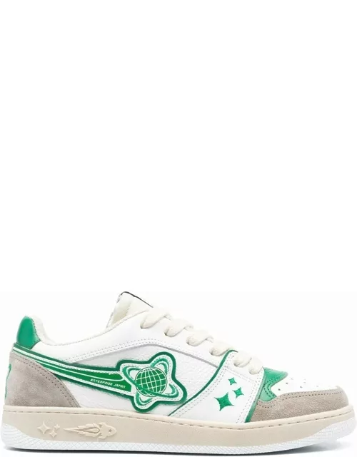EJ Planet white suede trainers with green logo