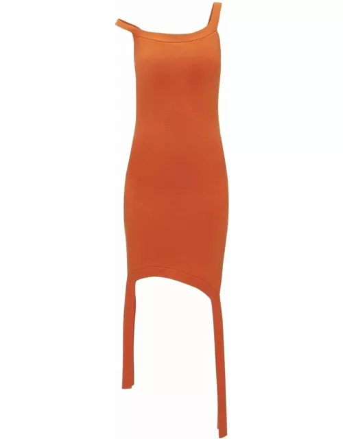 Short asymmetric orange sleeveless dres