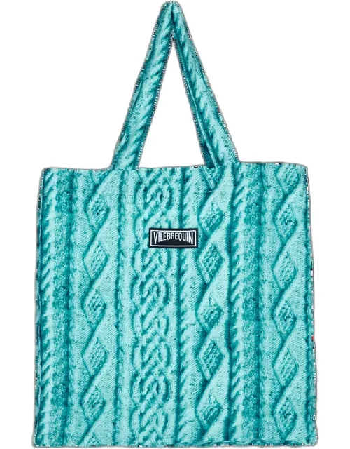 Linen Aran Knit Unisex Tote Bag - Beach Bag - Babel - Blue