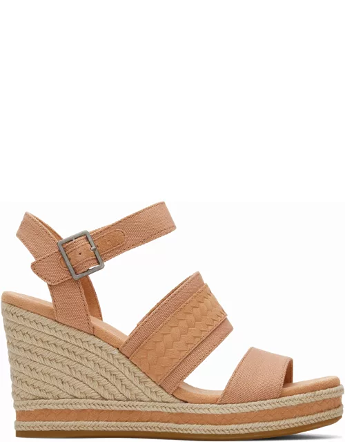 TOMS Women's Brown Sandy Beige Madelyn Strappy Braided Suede Wedge Sandal