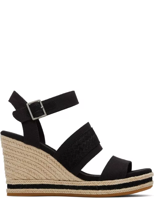 TOMS Women's Black Madelyn Strappy Braided Suede Wedge Sandal