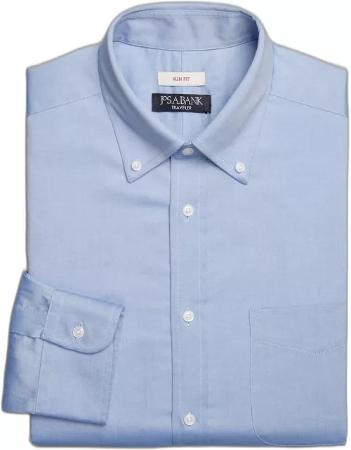 JoS. A. Bank Men's Traveler Collection Slim Fit Solid Dress Shirt, Original Blue