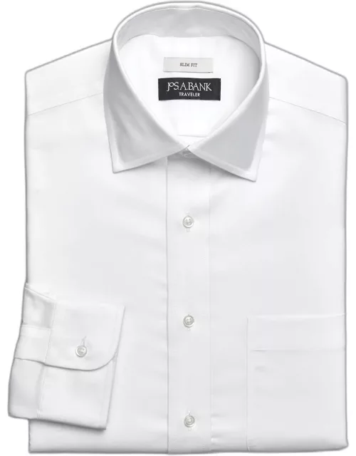 JoS. A. Bank Men's Traveler Slim Fit Solid Dress Shirt, White