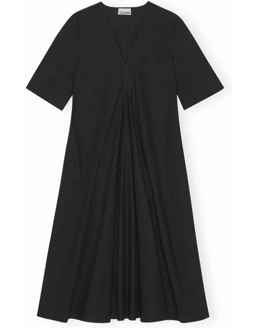 GANNI Short Sleeve Exclusive Black Cotton Poplin Maxi Dress in Black