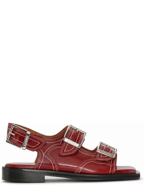 GANNI Embroidered Western Sandals in Barbados Cherry