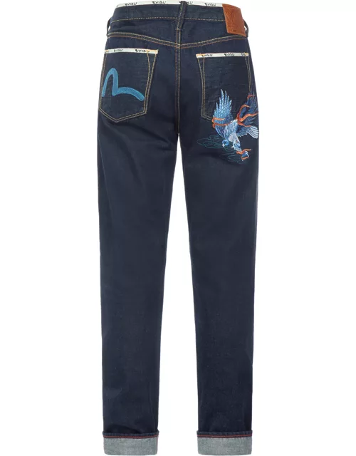 Seagull and Eagle Embroidery Carrot Fit Jeans #2017