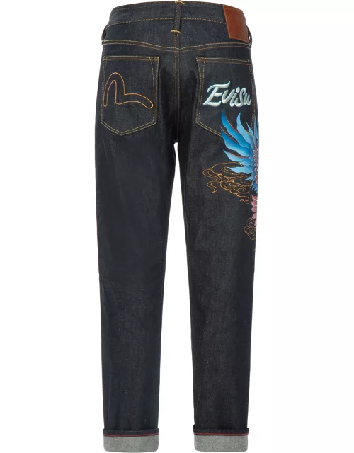 Seagull and Eagle Embroidery Cropped Carrot Fit Jeans #2017