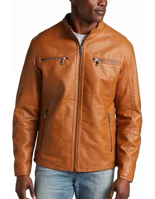 Awearness Kenneth Cole Men's Modern Fit Moto Jacket Cognac Faux Leather