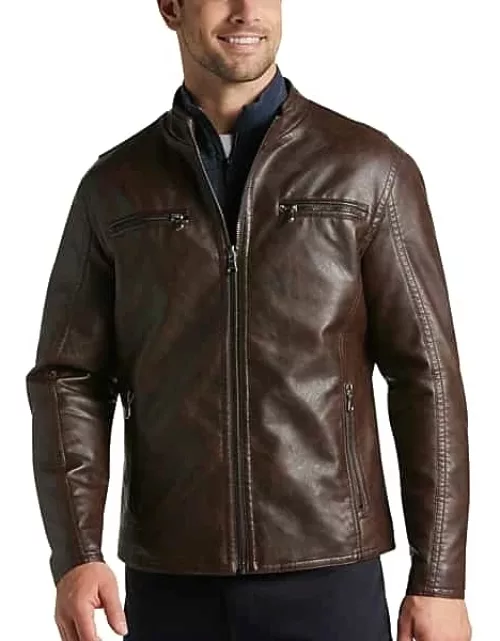 Awearness Kenneth Cole Men's Modern Fit Moto Jacket Burgundy Red Faux Leather