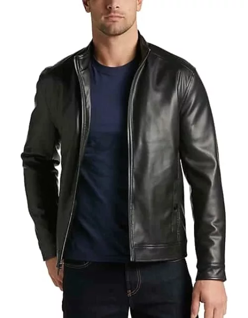Collection by Michael Strahan Men's Michael Strahan Modern Fit Bomber Jacket Black Faux Lambskin