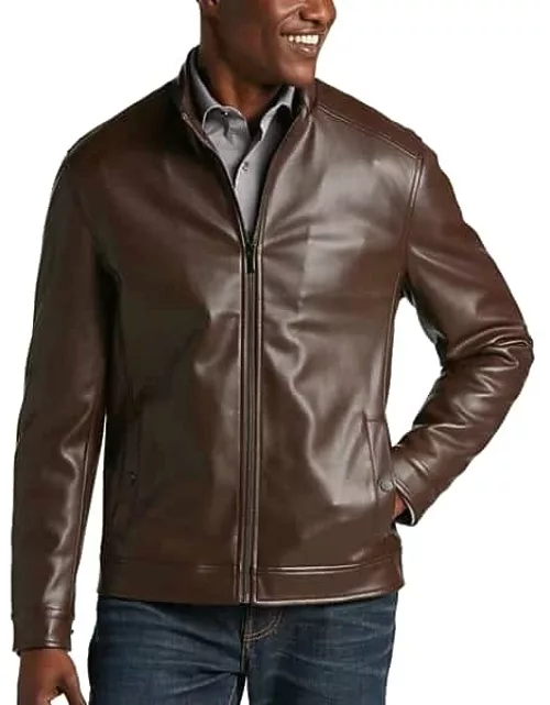 Collection by Michael Strahan Men's Michael Strahan Modern Fit Bomber Jacket Brown Faux Lambskin