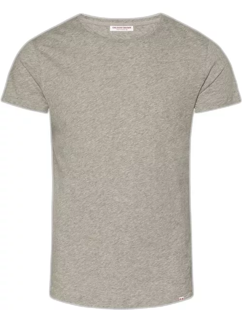 Ob-T - Grey Melange Tailored Fit Crew Neck T-Shirt