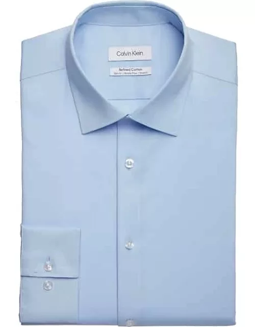 Calvin Klein Men's Refined Cotton Slim Fit Spread Collar Dress Shirt Lt Blue Solid