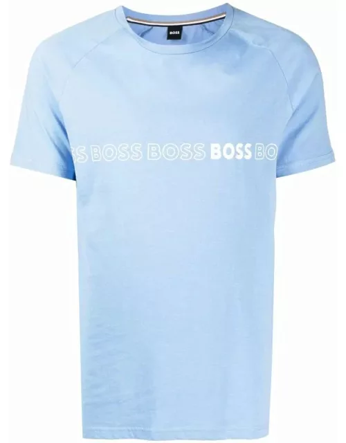BOSS Logo-print Cotton T-shirt Open Blue