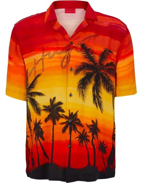 HUGO Palm-print Relaxed-fit Shirt Multicolour