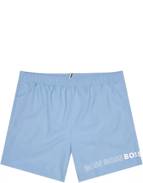 BOSS Logo-print Swim Shorts Open Blue