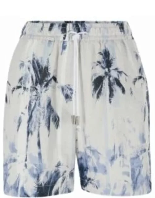 Regular-fit low-rise shorts in printed linen- Patterned Women'