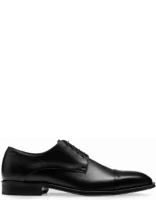 Leather Derby lace-up shoes with embossed logo- Black Men's Business Shoe