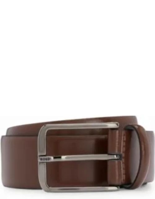 Italian-leather belt with branded pin buckle- Brown Men's Business Belt