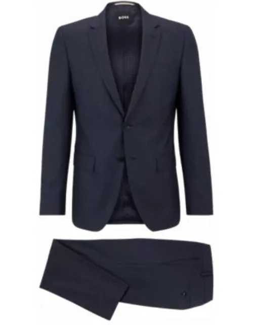 Slim-fit suit in micro-patterned virgin-wool serge- Dark Blue Men's Business Suit