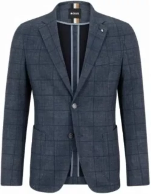 Slim-fit jacket in checked bi-stretch cloth- Dark Blue Men's Sport Coat