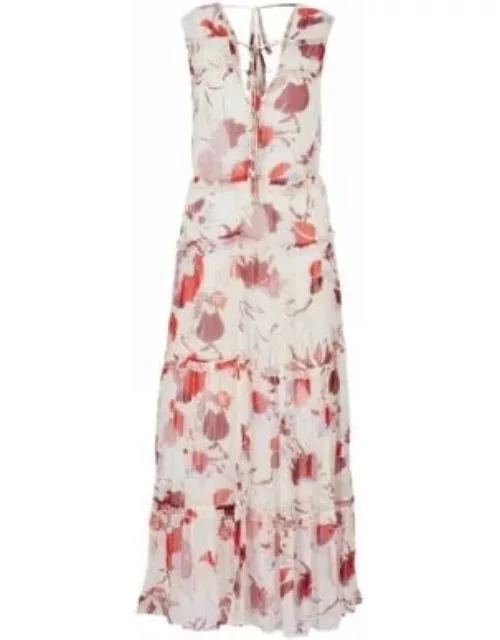 Chiffon maxi dress with floral print and adjustable ties- Patterned Women's Business Dresse