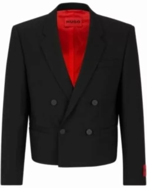 Double-breasted slim-fit jacket in wool-blend twill- Black Men's Sport Coat