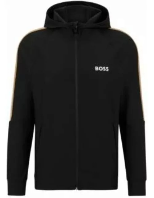 BOSS x Matteo Berrettini Zip-up hoodie in active-stretch jersey with logo- Black Men's Tracksuit