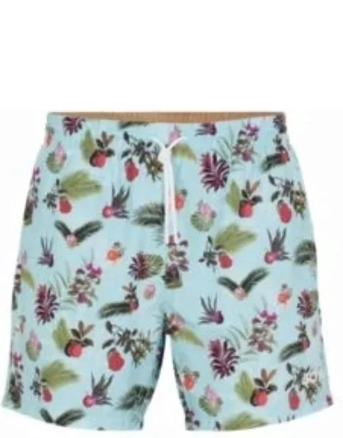 Floral-print swim shorts with logo detail- Light Green Men's Swim Short