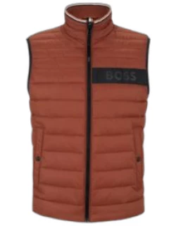 Water-repellent padded gilet with 3D logo tape- Brown Men's Casual Jacket