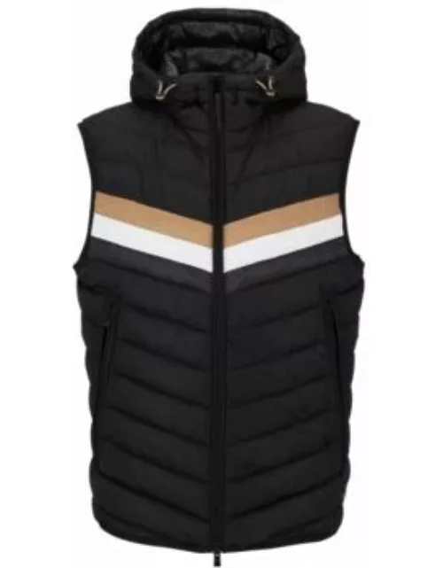 Water-repellent hooded gilet with signature stripe- Black Men's Casual Jacket
